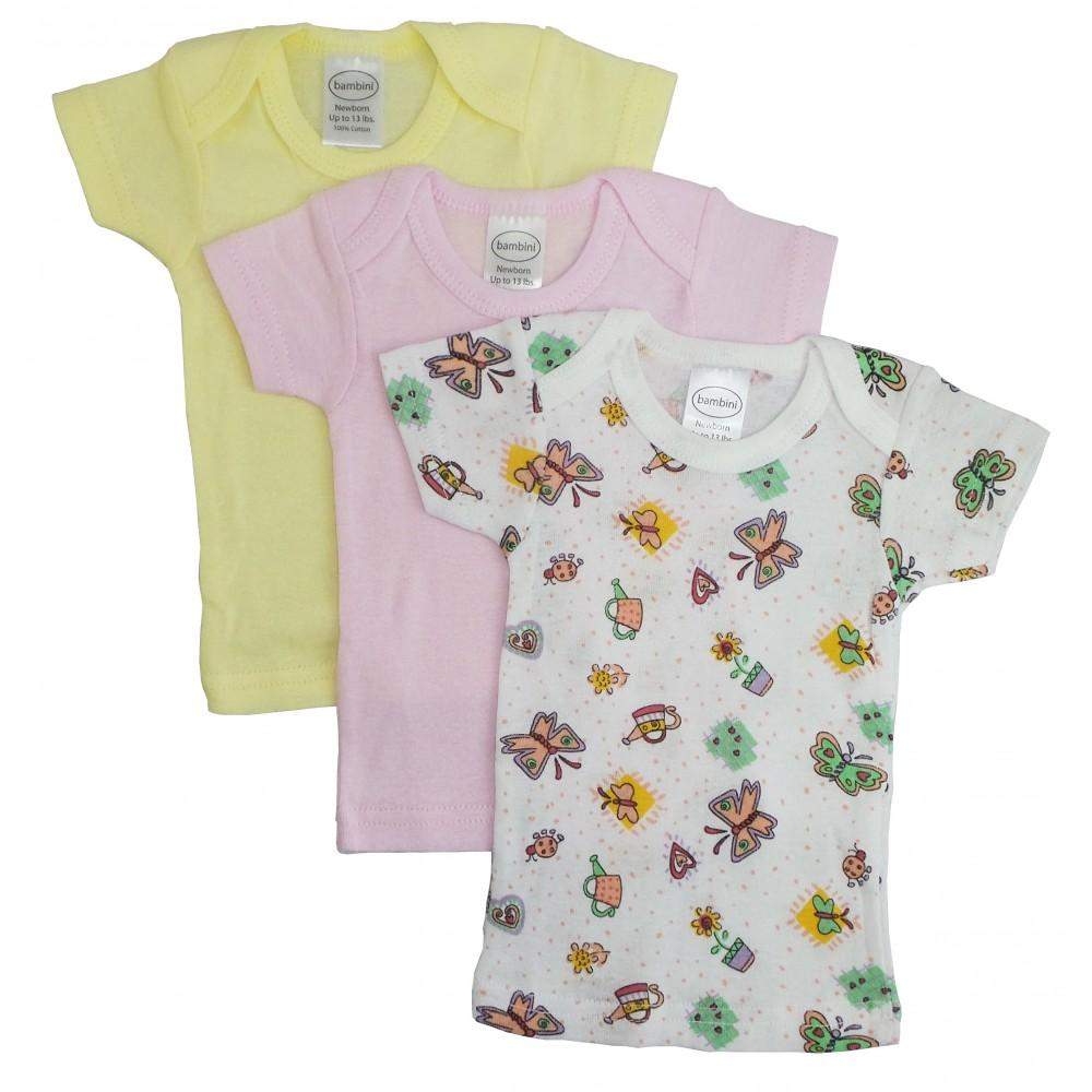 Girl's Rib Knit Short Sleeve T-Shirt Variety 3-Pack (NB,S,M,L)