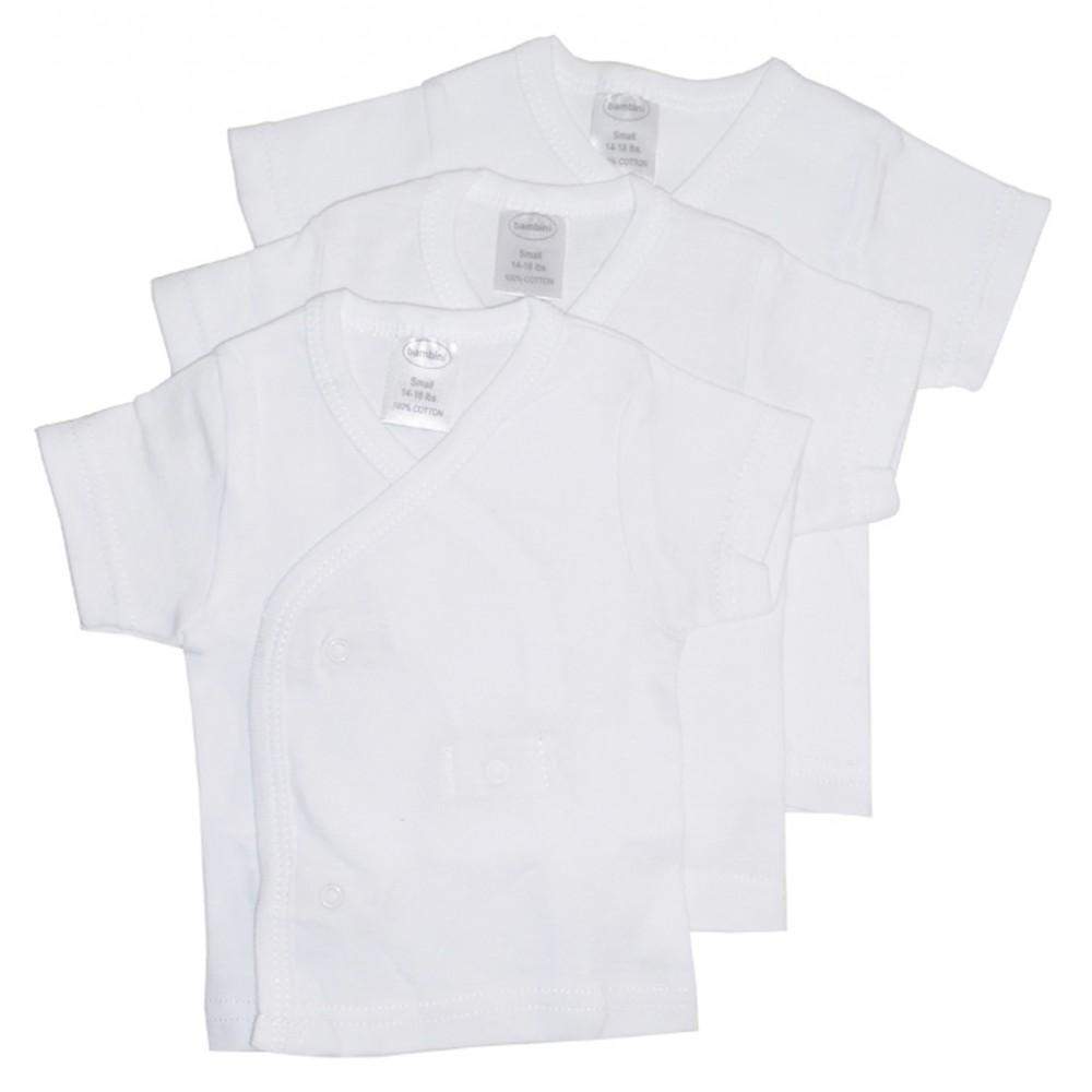 Rib Knit White Short Sleeve Side-Snap Shirt 3-Pack (NB,S