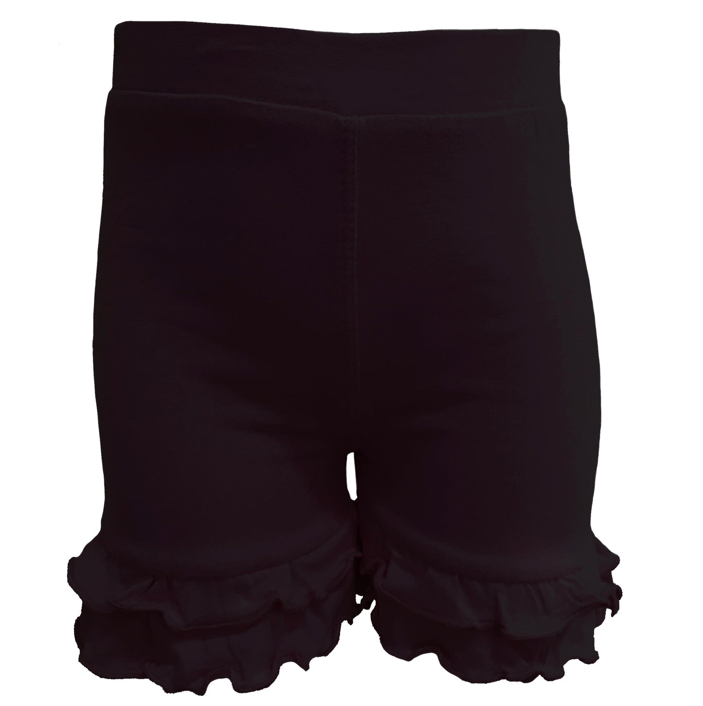 AnnLoren Little/Big Girls Black Stretch Cotton Knit Ruffled Shorts