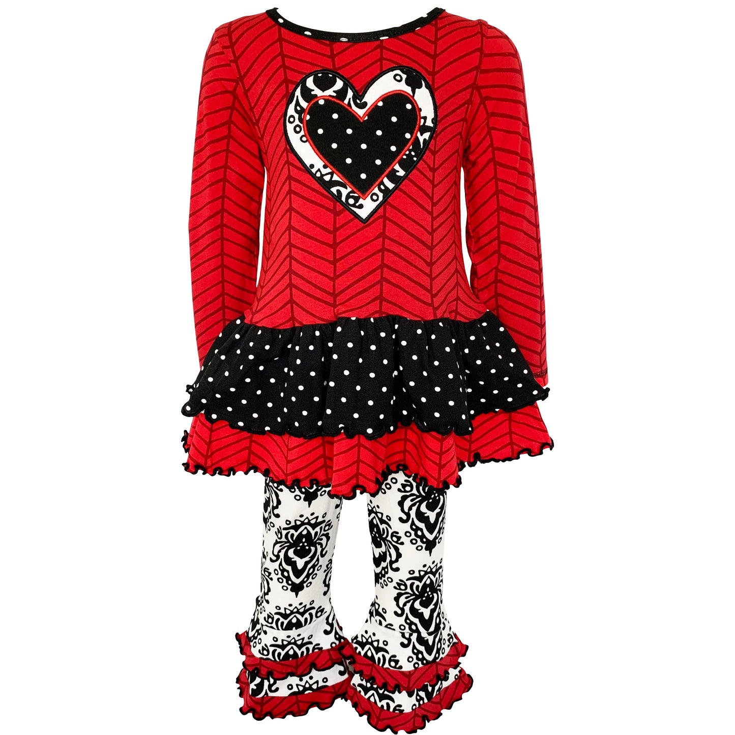 AnnLoren Girls Winter Damask Heart Herringbone Tunic and Legging Set