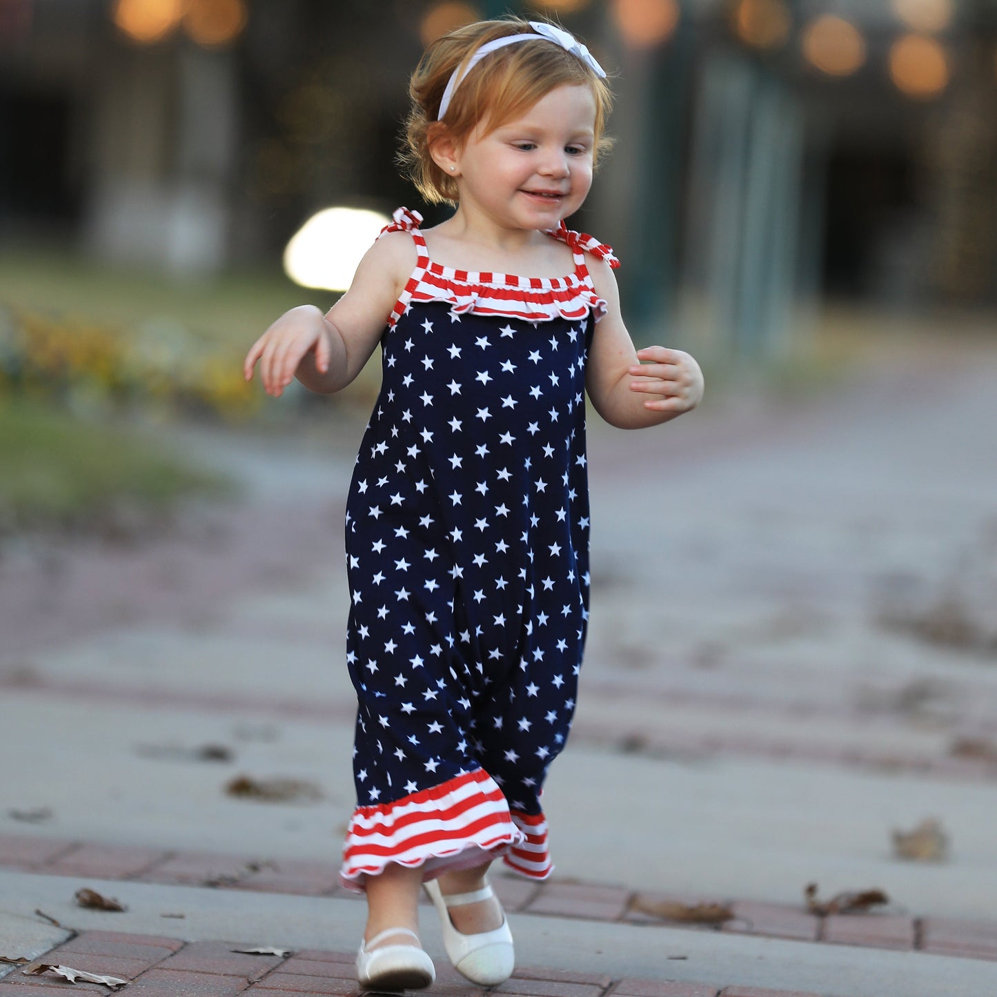 AnnLoren Star & Stripes July 4th Patriotic Baby Girls' Romper Toddler Jumpsuit