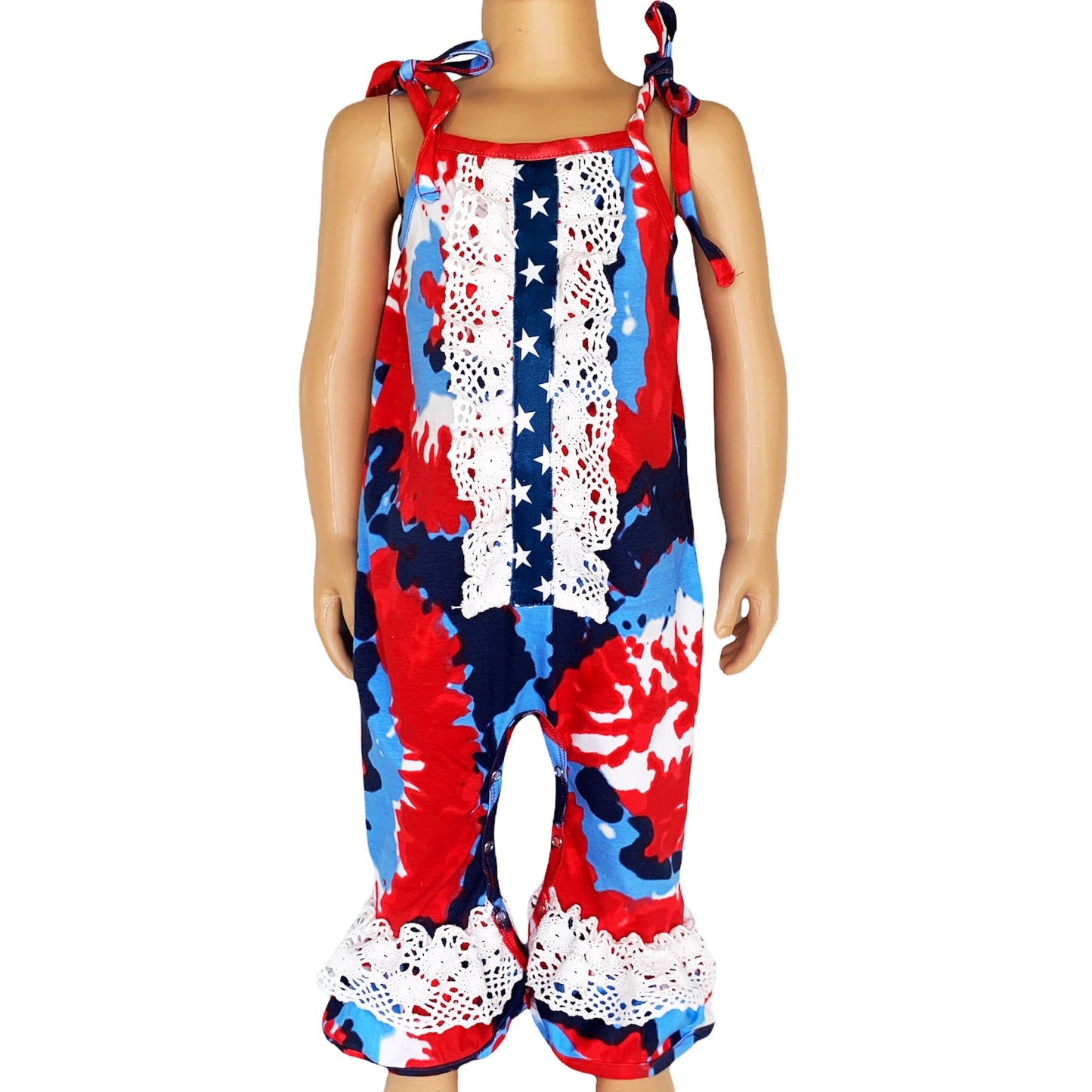 AnnLoren Red, White & Blue Tie Dye Baby Girls Romper Toddler 4th of July Jumpsuit