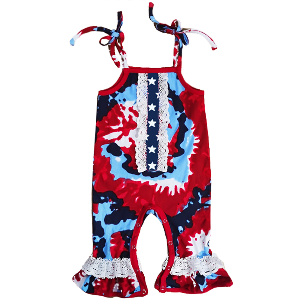 AnnLoren Red, White & Blue Tie Dye Baby Girls Romper Toddler 4th of July Jumpsuit