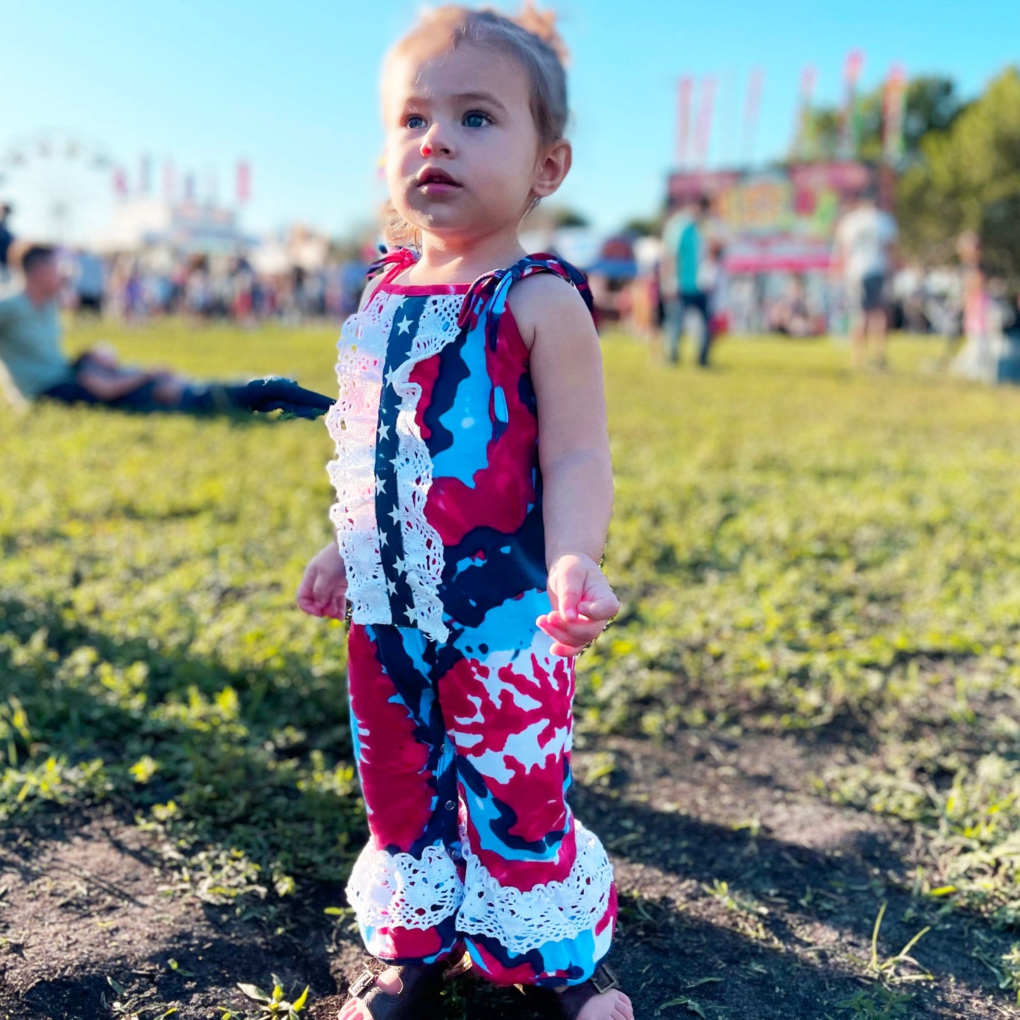 AnnLoren Red, White & Blue Tie Dye Baby Girls Romper Toddler 4th of July Jumpsuit