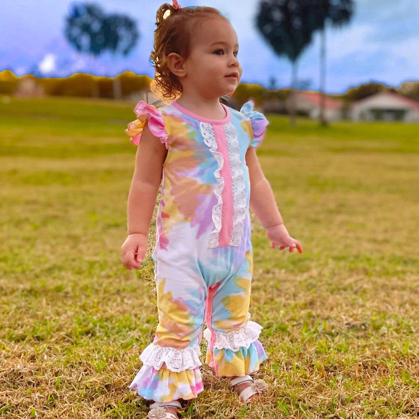 Boutique Pastel Tie Dye Baby Girls Easter Romper Onesie Toddler Jumpsuit