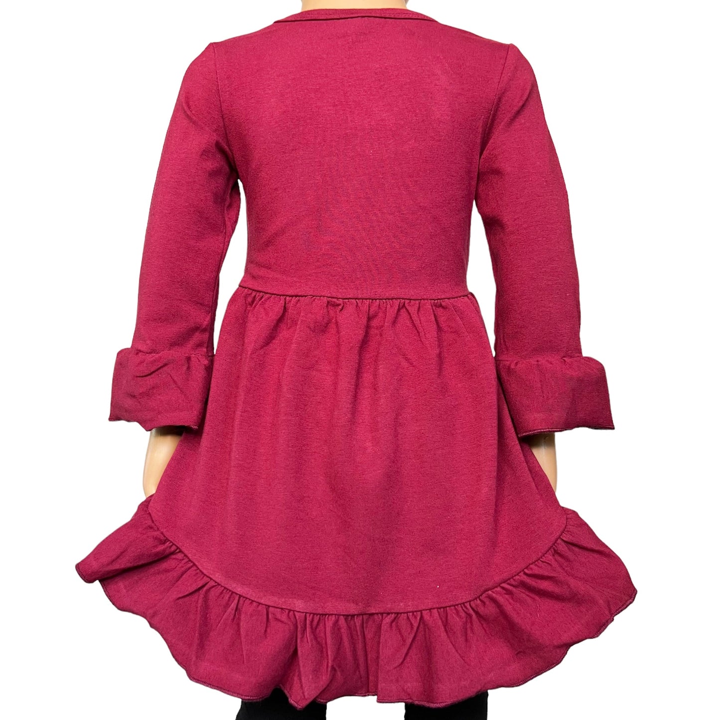 Girls Burgundy Cotton Knit Ruffle High Low Shirt 3/4 Sleeve