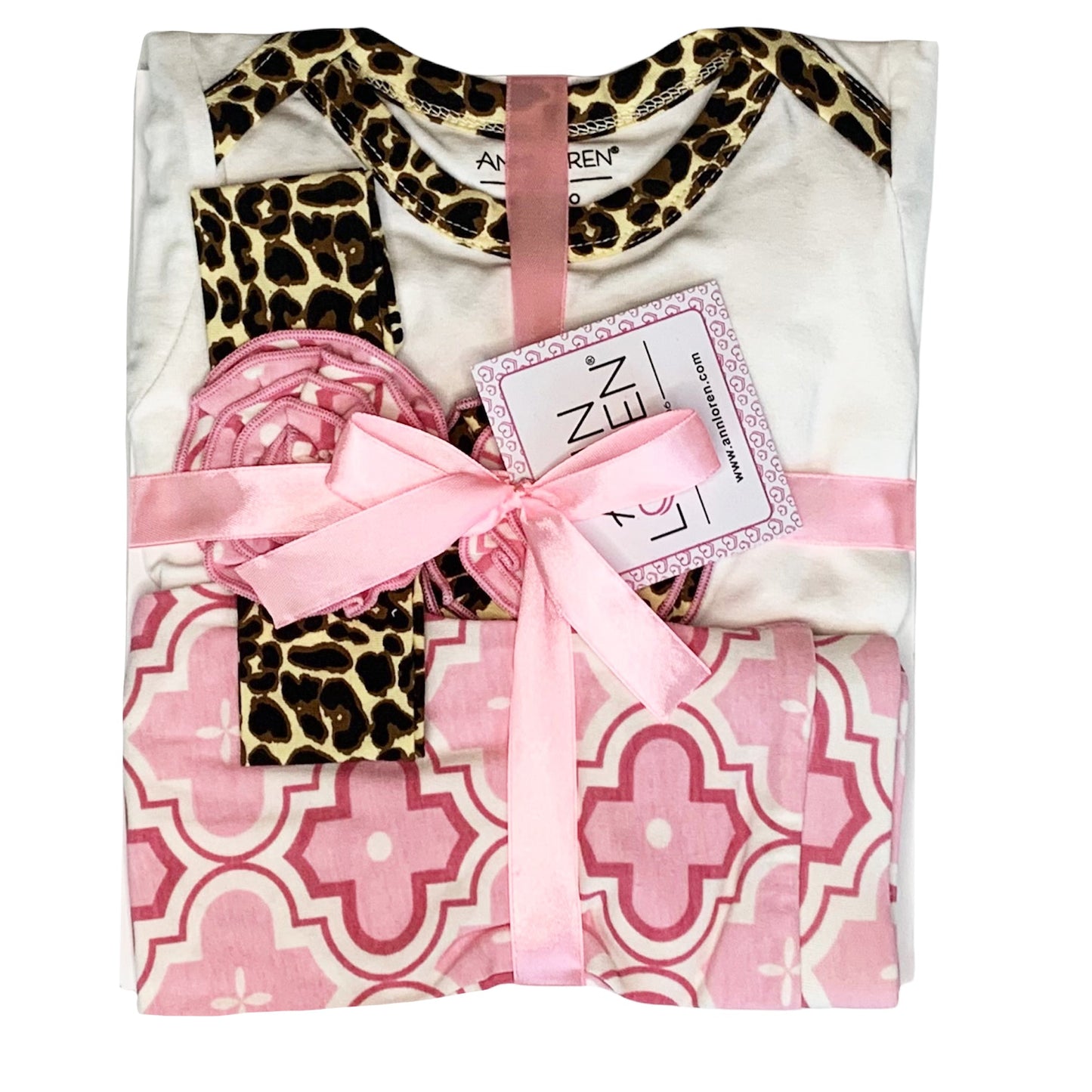 AnnLoren Baby Girls Layette Pink Leopard Onesie Pants Headband 3pc Gift Set Clothing