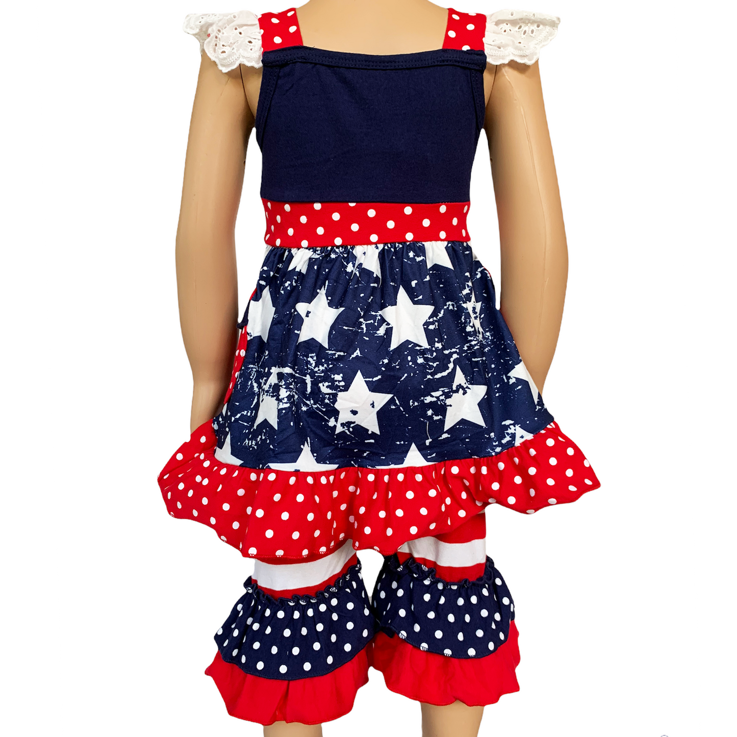 Big Girls 4th of July Patriotic Red White and Blue Dress & ruffle pants sz 8