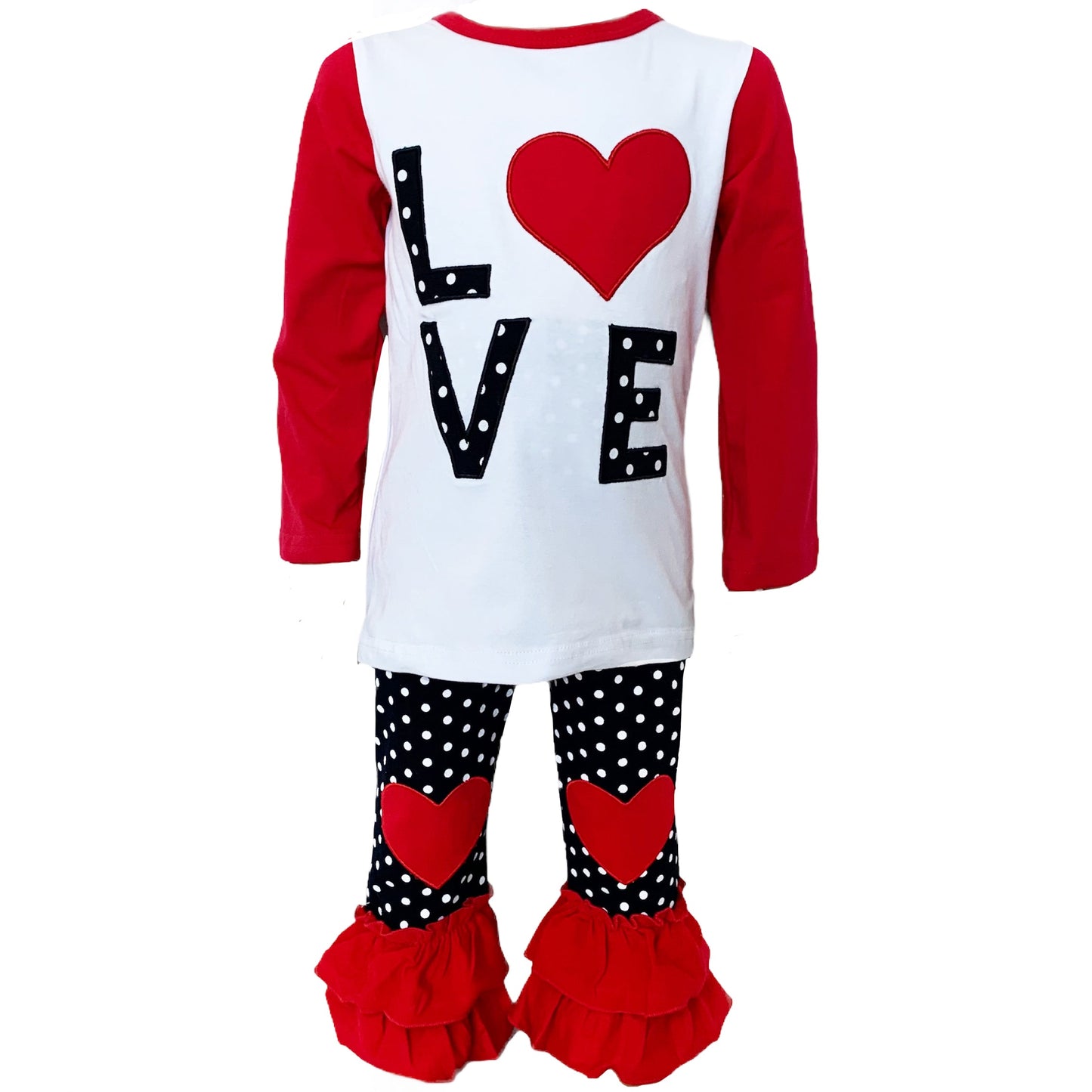 Toddler Girls Valentine's Day LOVE Long Sleeve T Shirt & Heart Ruffle Pants Set