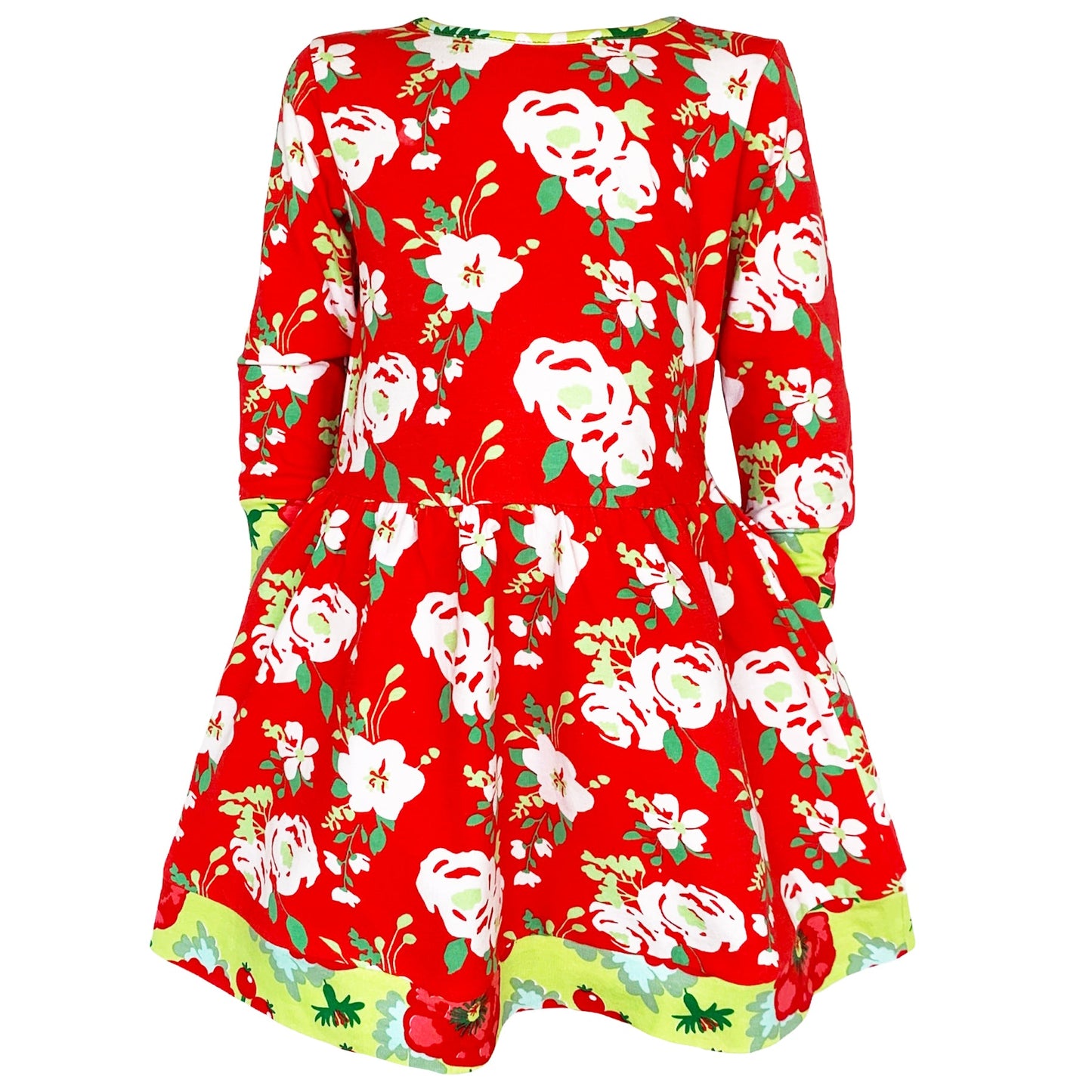 AnnLoren Girls Boutique Christmas Floral Long Sleeve Cotton Party Dress