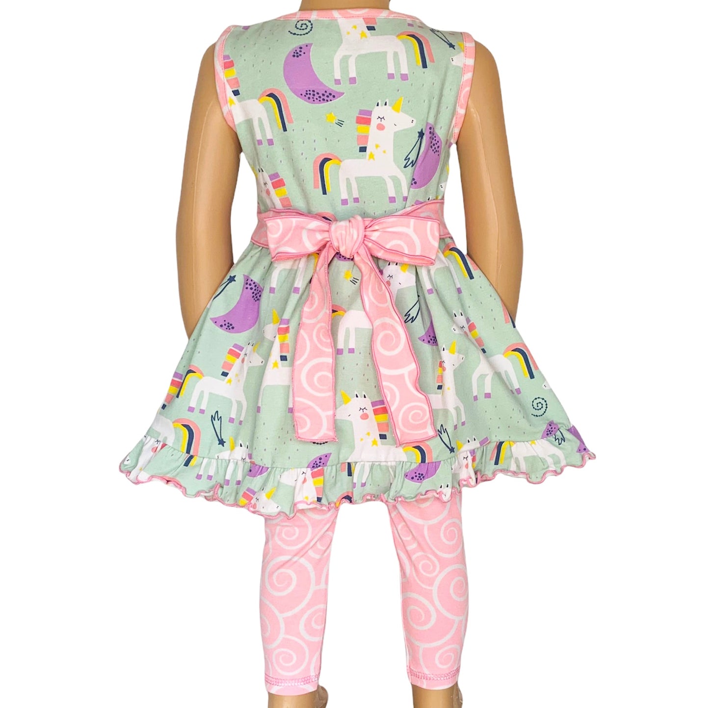 AnnLoren Girls Unicorns Rainbow Dress & Pink Swirl Leggings Outfit