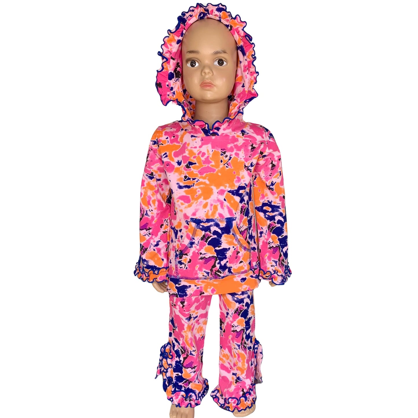 AnnLoren Girls Pink, Orange & Purple Tie Dye Ruffle Hoodie 2 Pc Fashion Track Suit