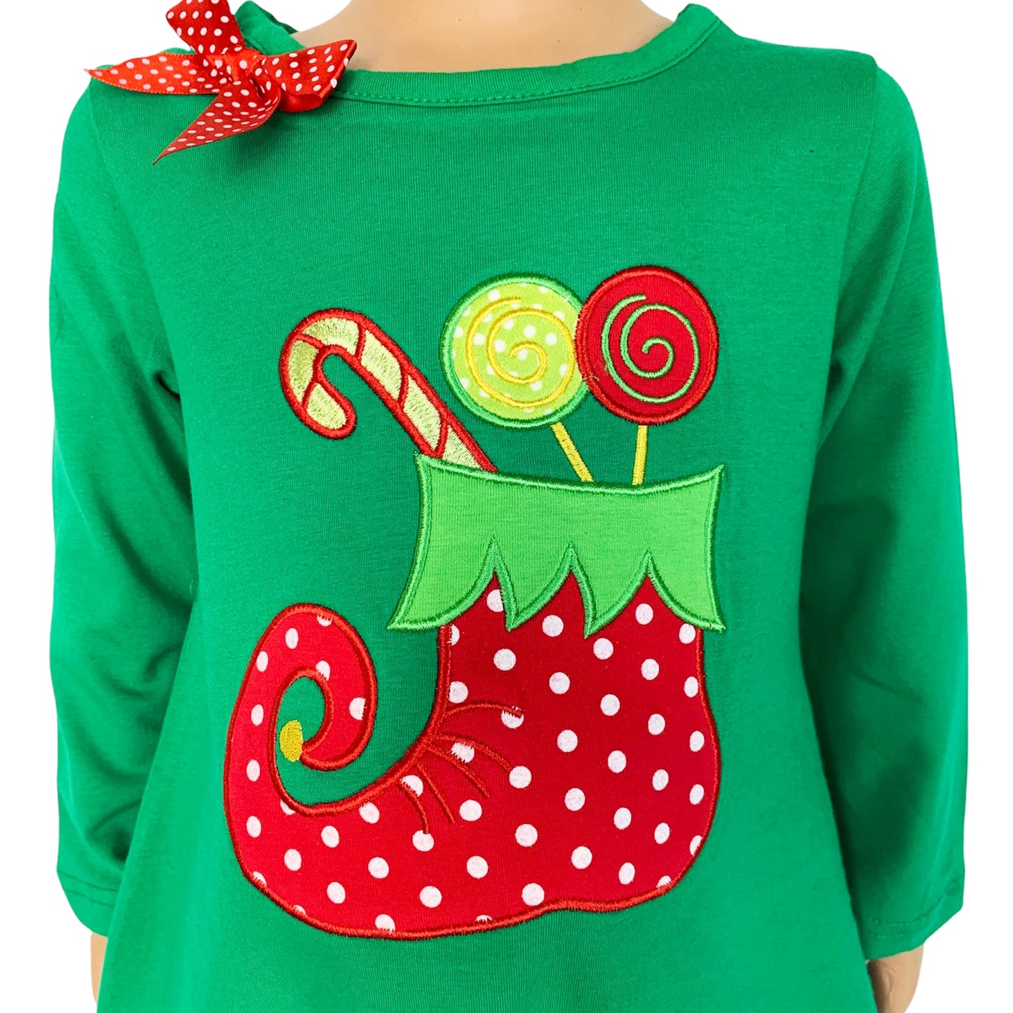 AL Limited Girls Christmas Holiday Elf Stocking Top & Stripe Pants Outfit Set