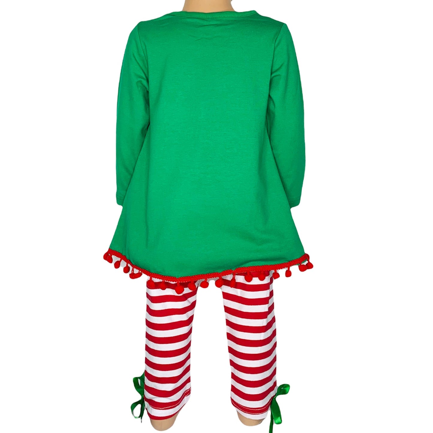 AL Limited Girls Christmas Holiday Elf Stocking Top & Stripe Pants Outfit Set