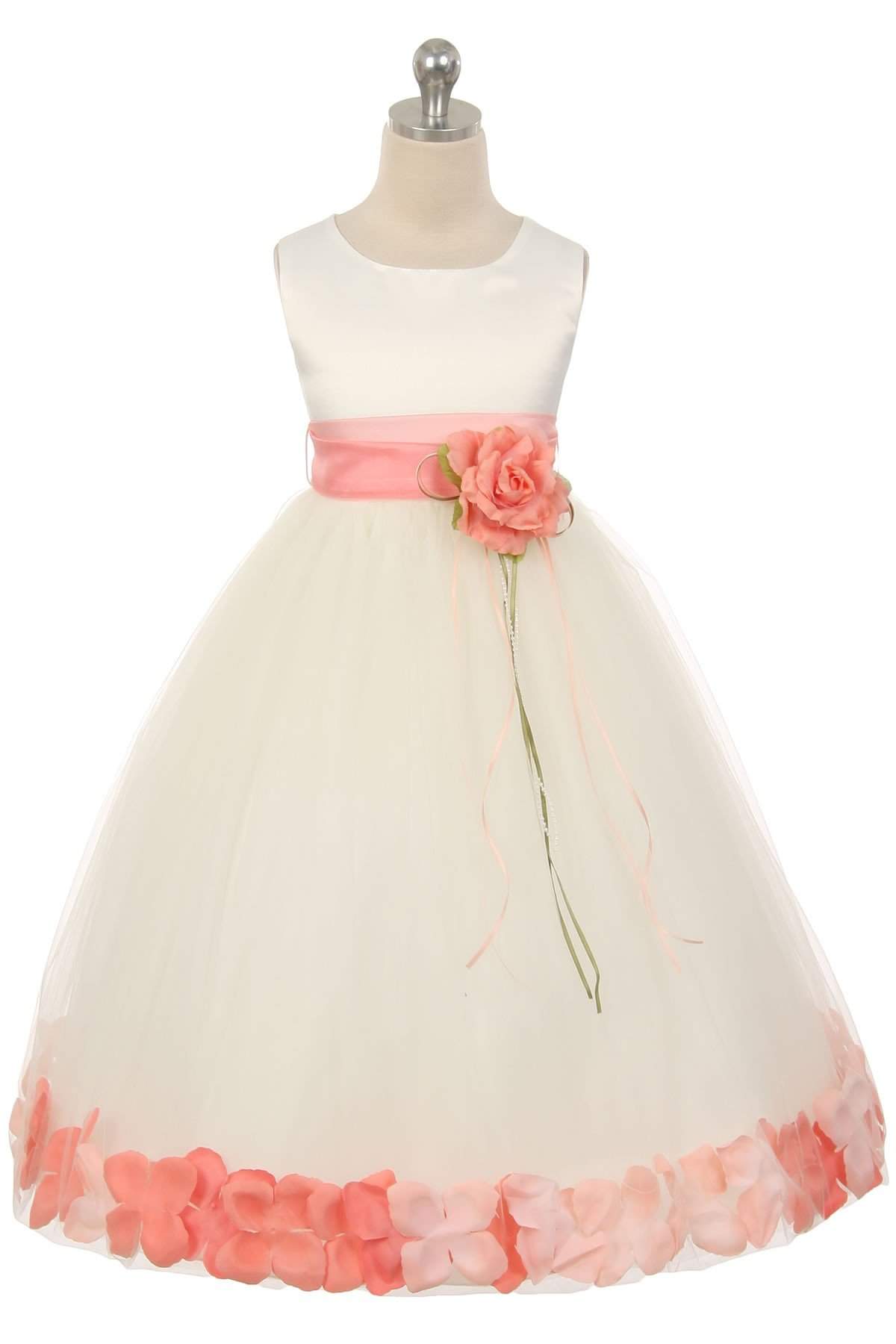 White and coral 2024 flower girl dresses