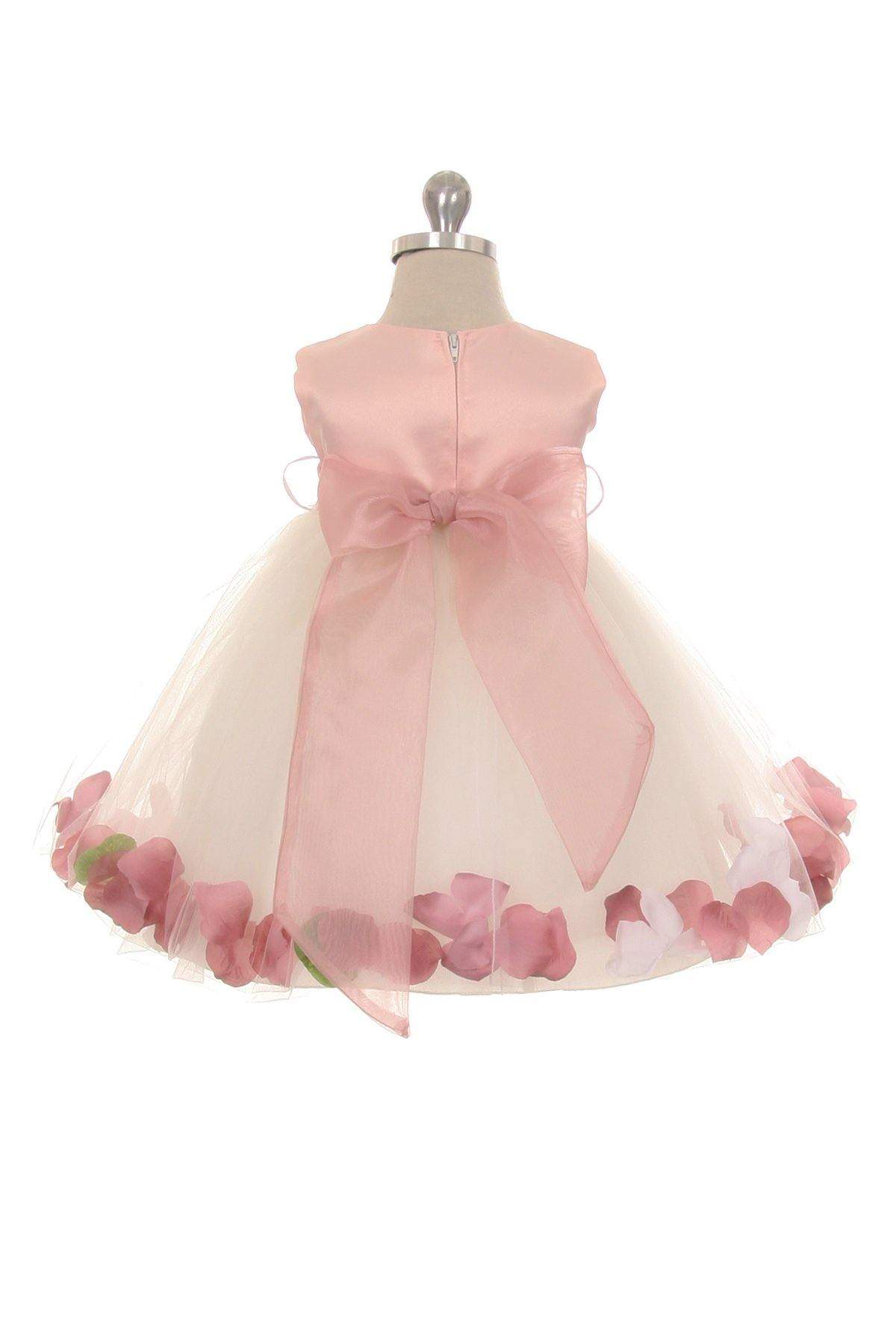 Satin Flower Petal Dress for Baby Rose Top/Ivory Skirt