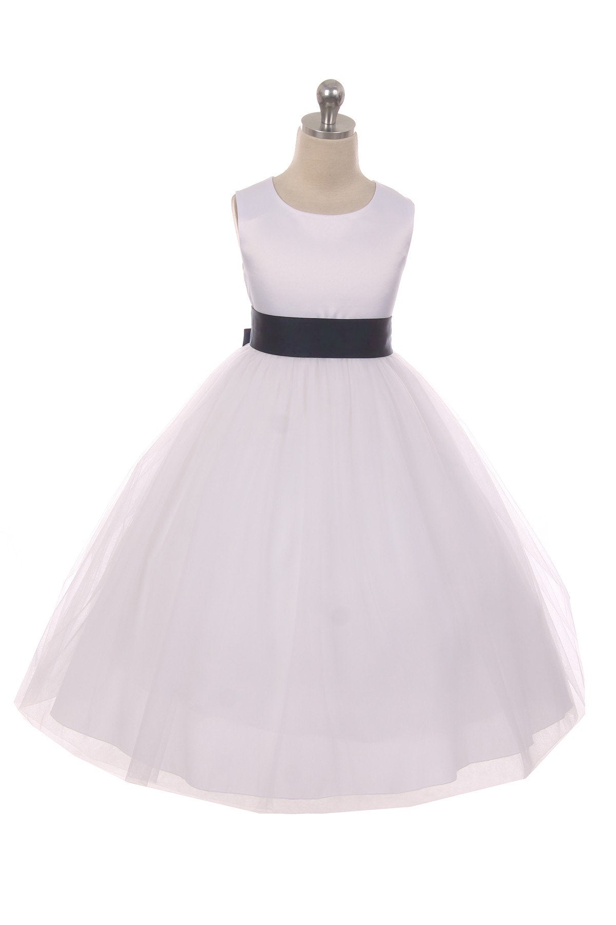 Dress - Satin Sash Bow Girl Dress (White Dress)