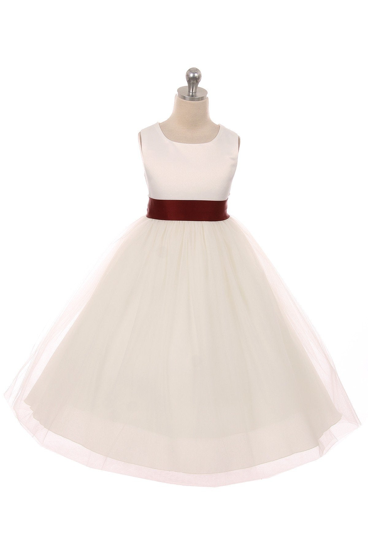 Dress - Satin Sash Bow Girl Dress (White Dress)