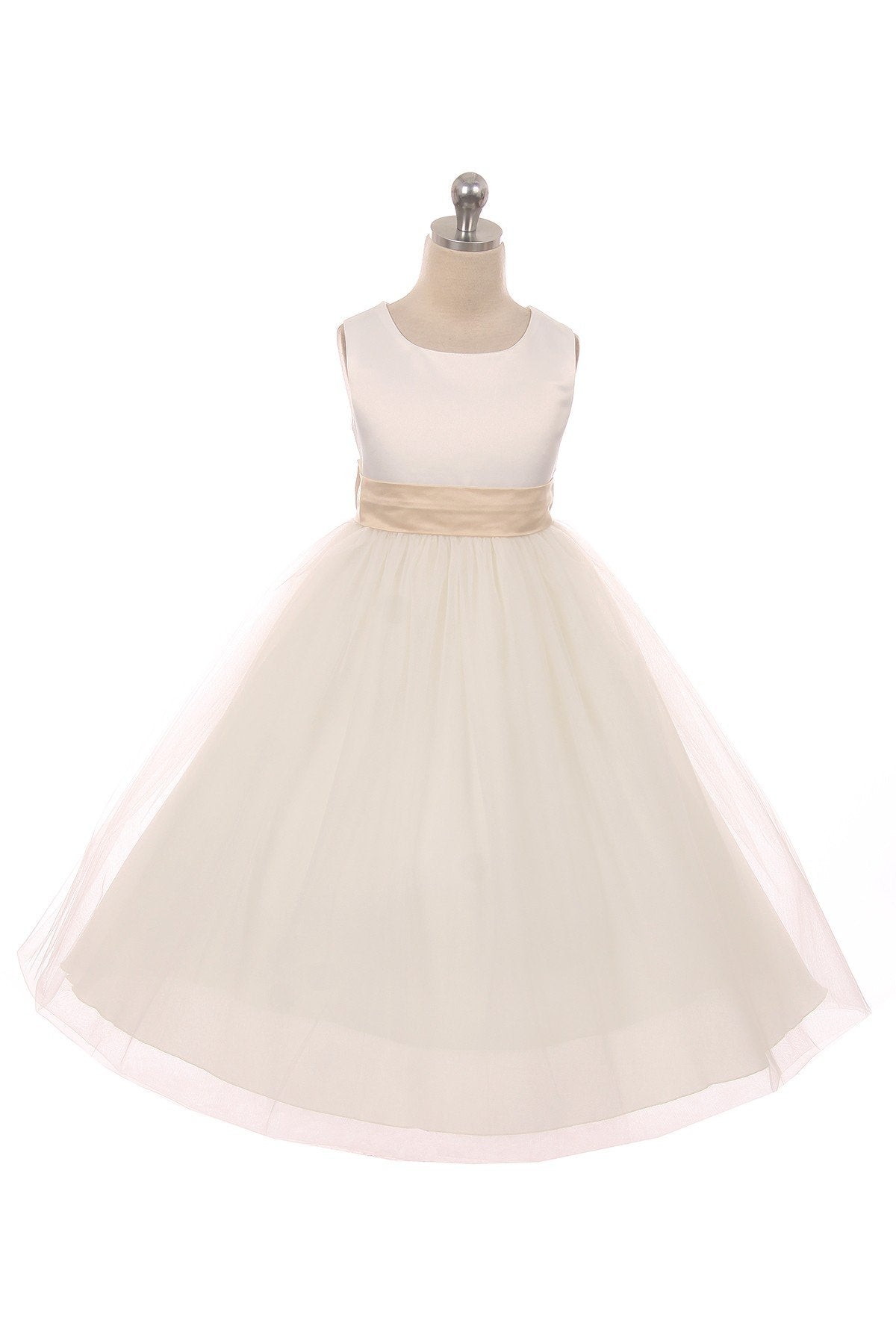 Dress - Satin Sash Bow Girl Dress (White Dress)