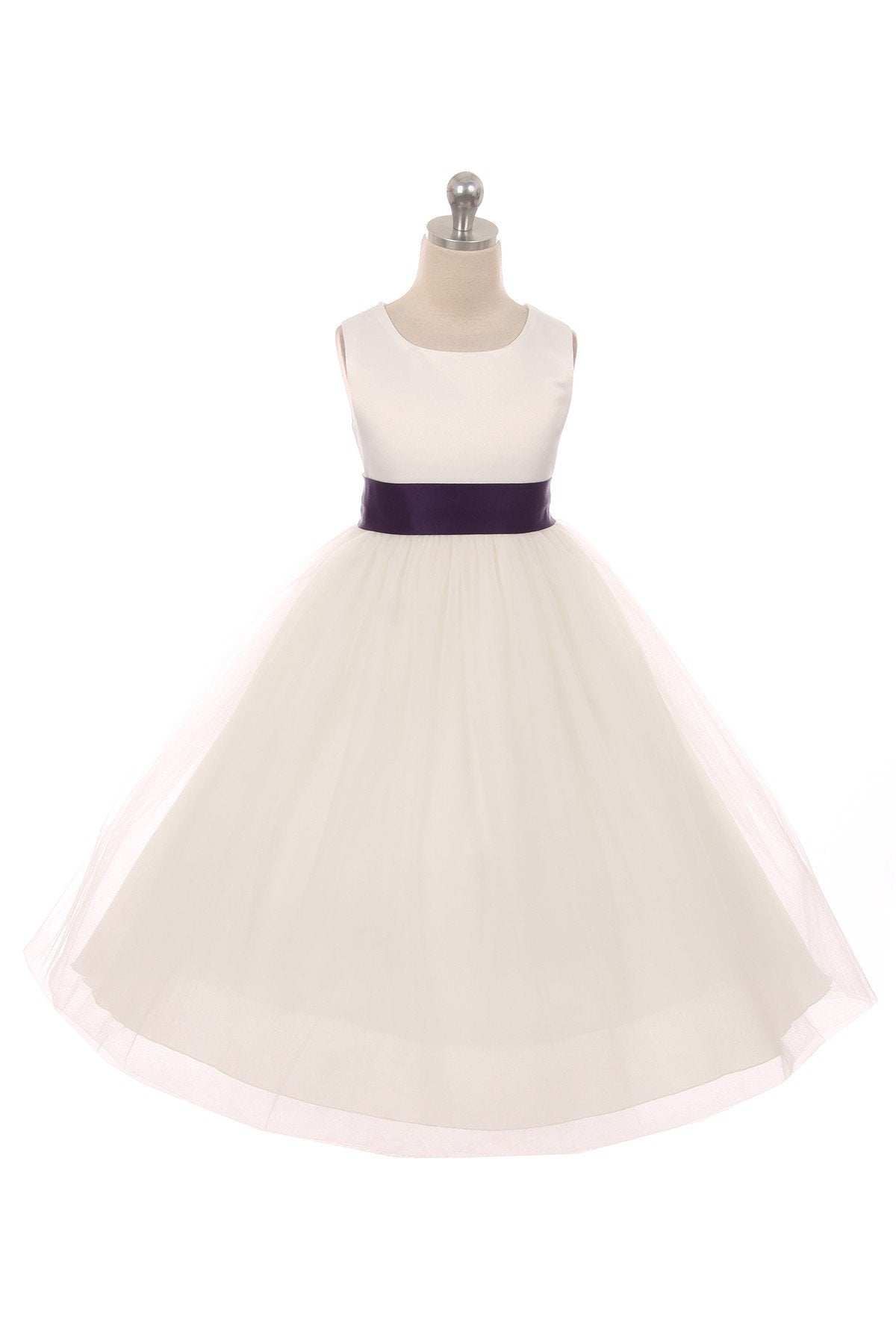 Dress - Satin Sash Bow Girl Dress (White Dress)