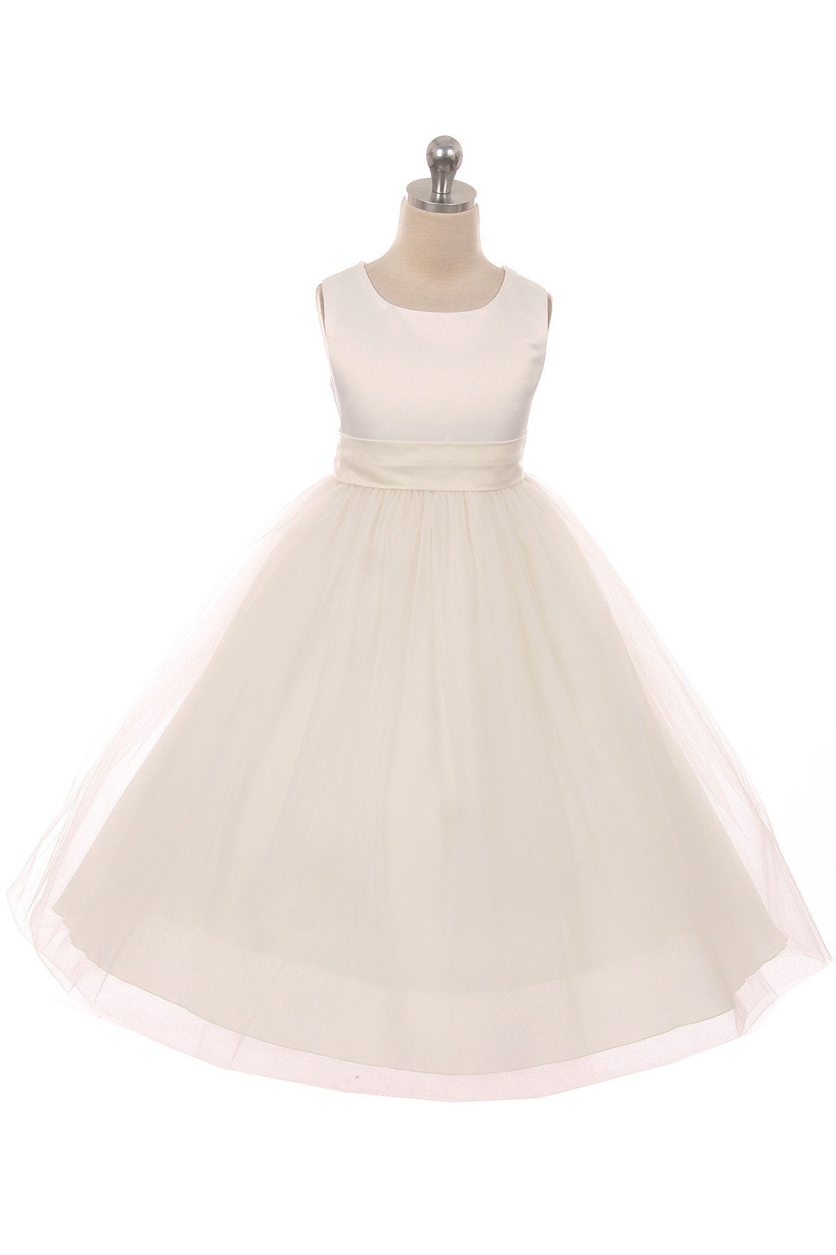 Dress - Satin Sash Bow Girl Dress (White Dress)