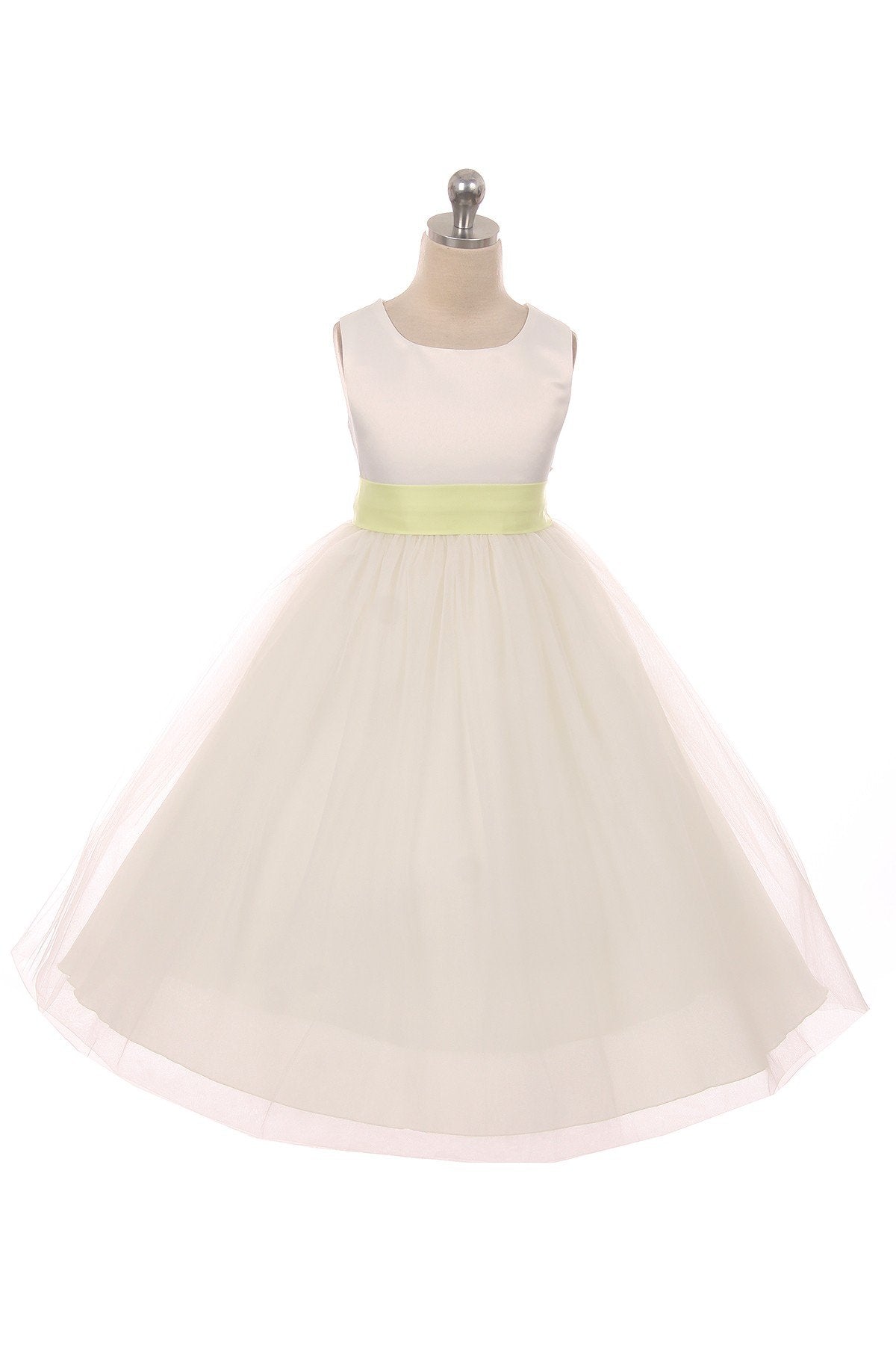 Dress - Satin Sash Bow Girl Dress (White Dress)