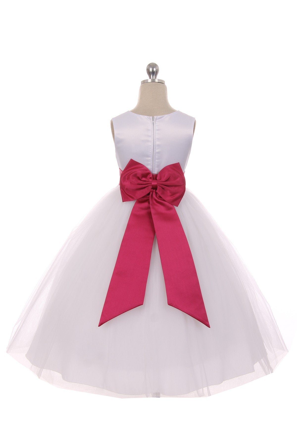 Dress - Satin Sash Bow Girl Dress (White Dress)