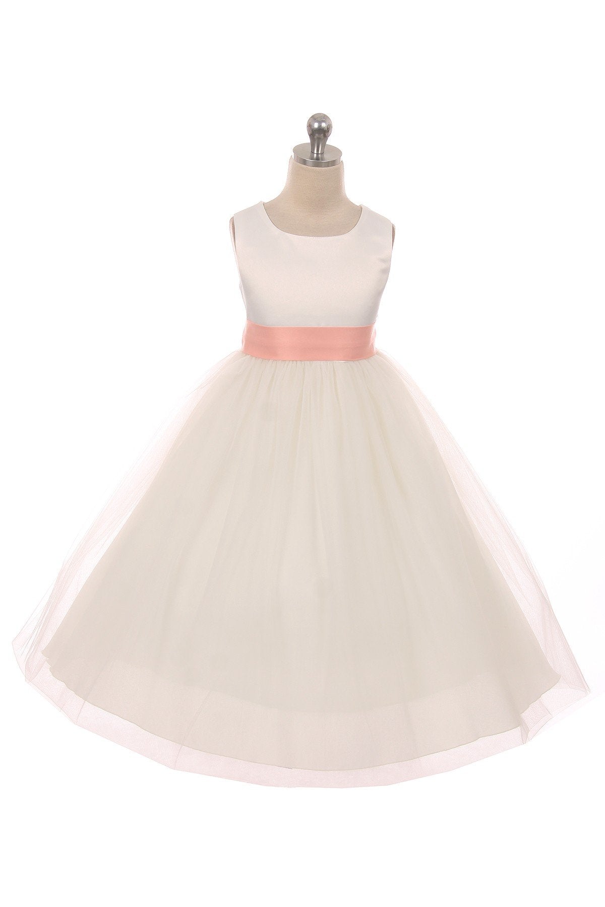 Dress - Satin Sash Bow Girl Dress (White Dress)