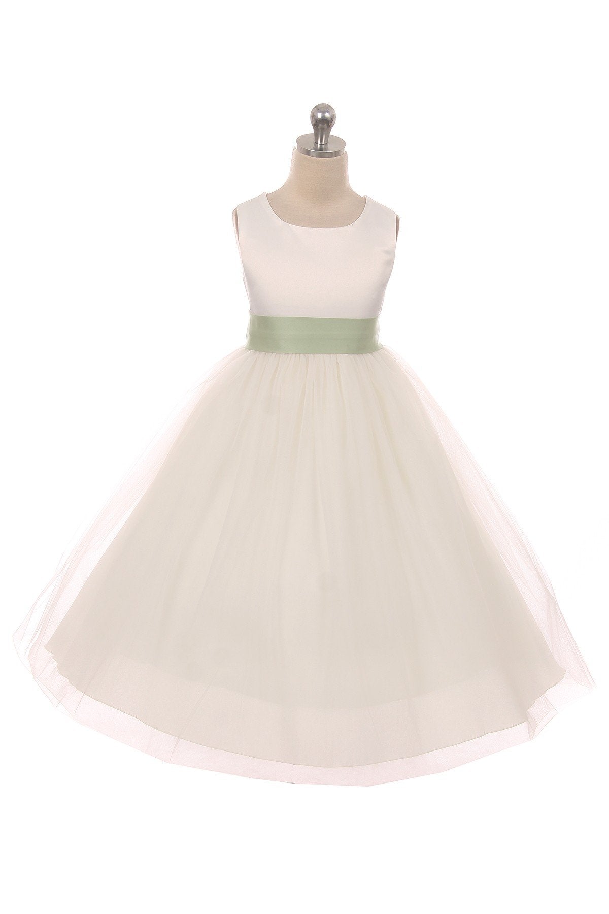 Dress - Satin Sash Bow Girl Dress (White Dress)