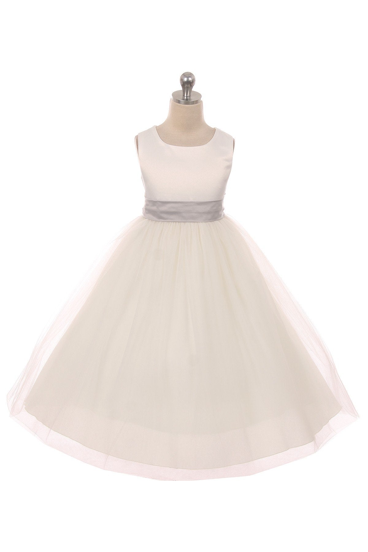 Dress - Satin Sash Bow Girl Dress (White Dress)