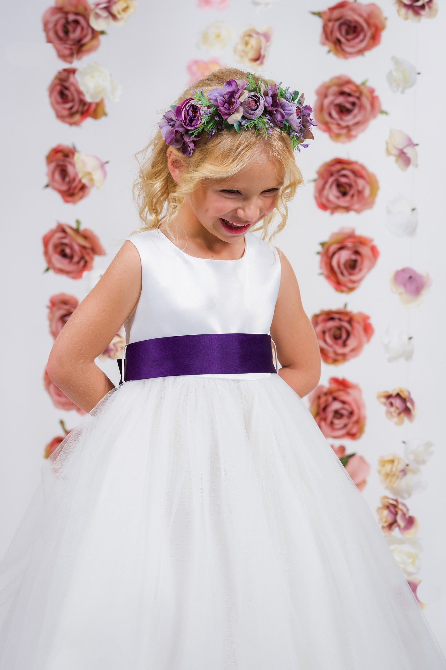 Dress - Satin Sash Bow Girl Dress (White Dress)