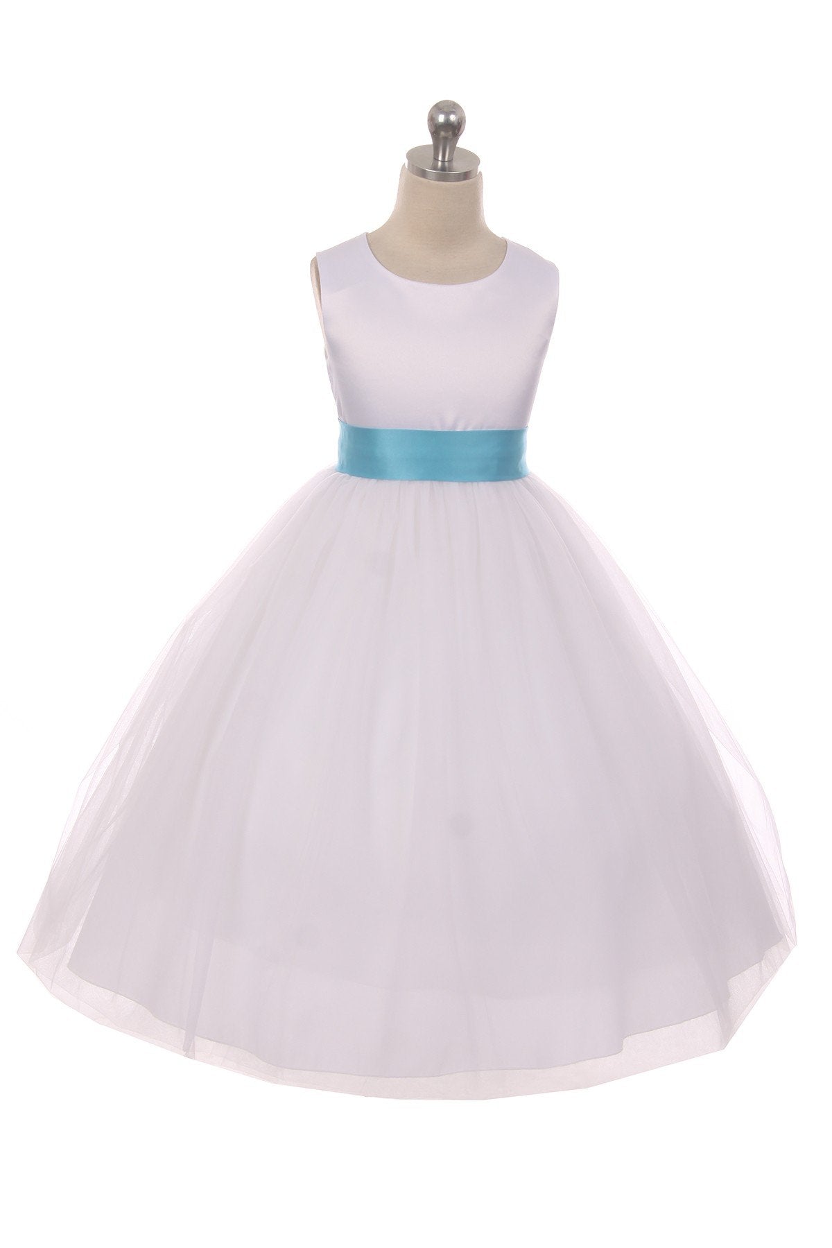 Dress - Satin Sash Bow Girl Dress (White Dress)