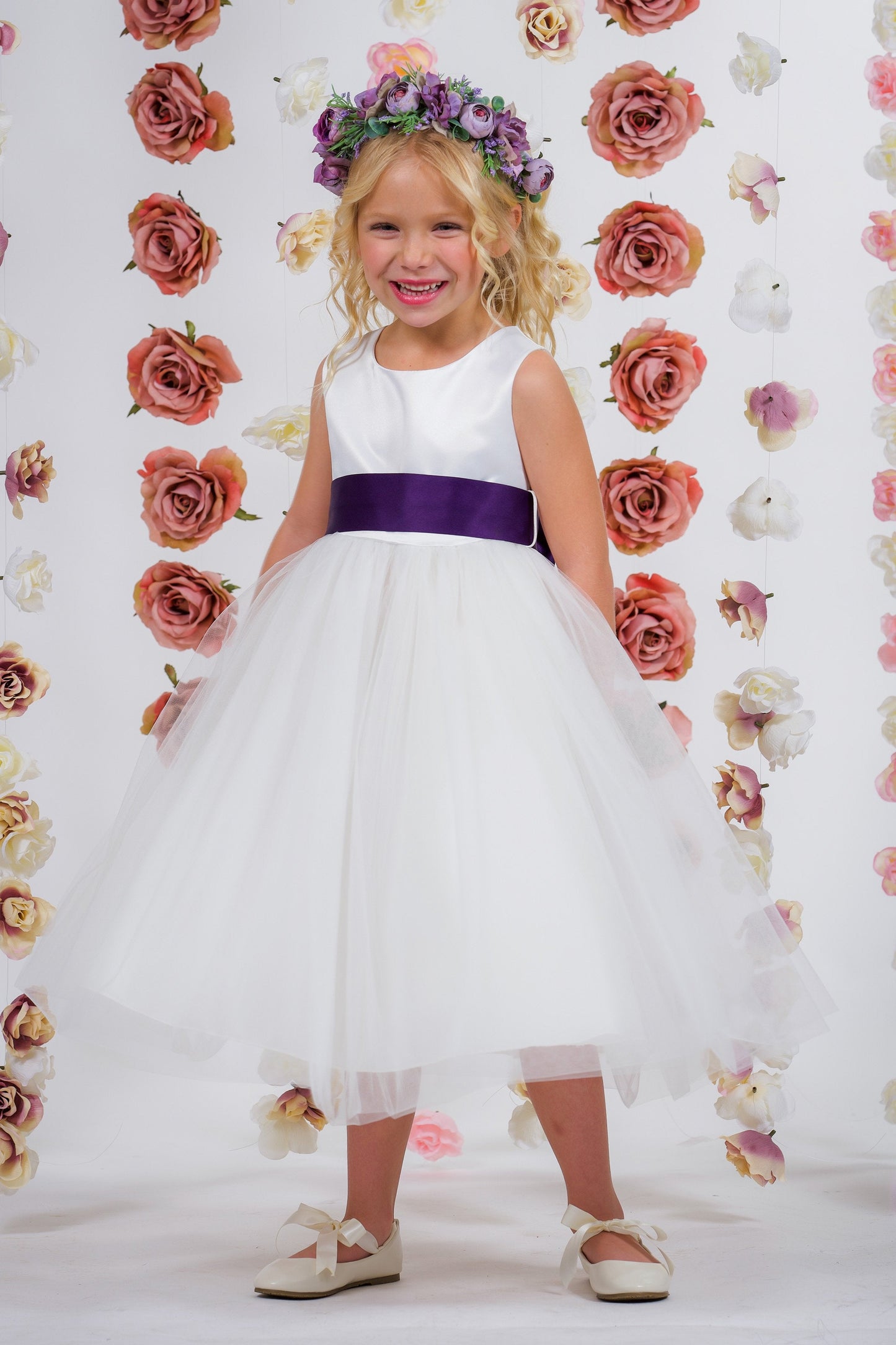 Dress - Satin Sash Bow Girl Dress (White Dress)